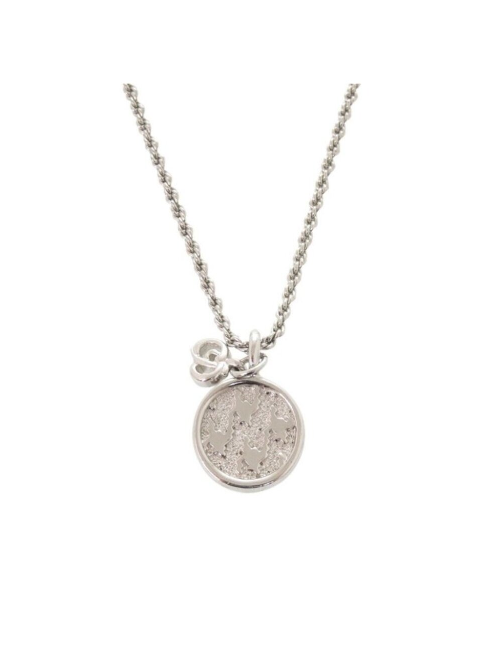 Dior Logo Round Metal Silver Necklace